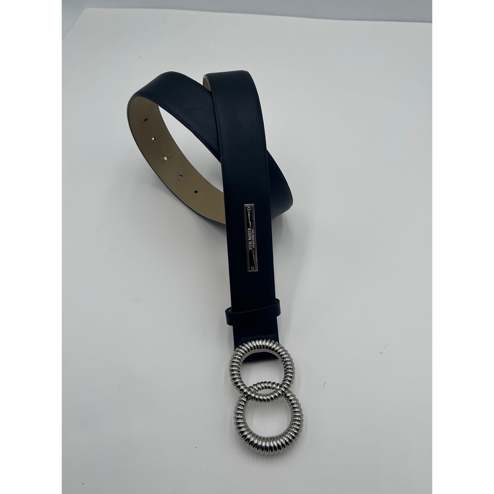 Steve Madden Women's Black Double Ring Textured Buckle Belt SMP83255 Size Small
